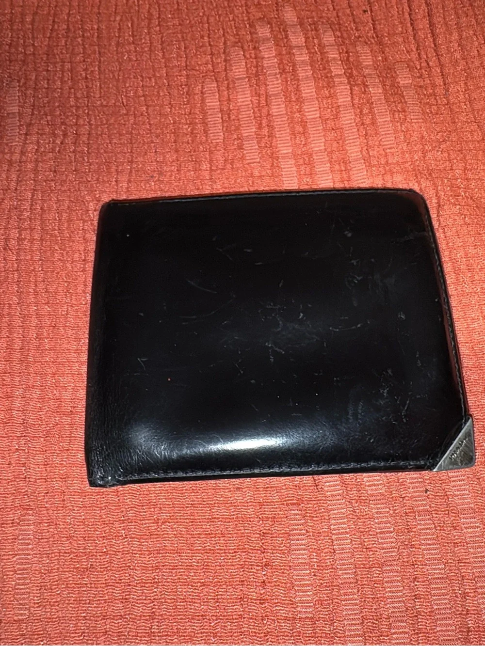 Prada Black Leather Men's Bi-Fold Wallet with Metal Corner